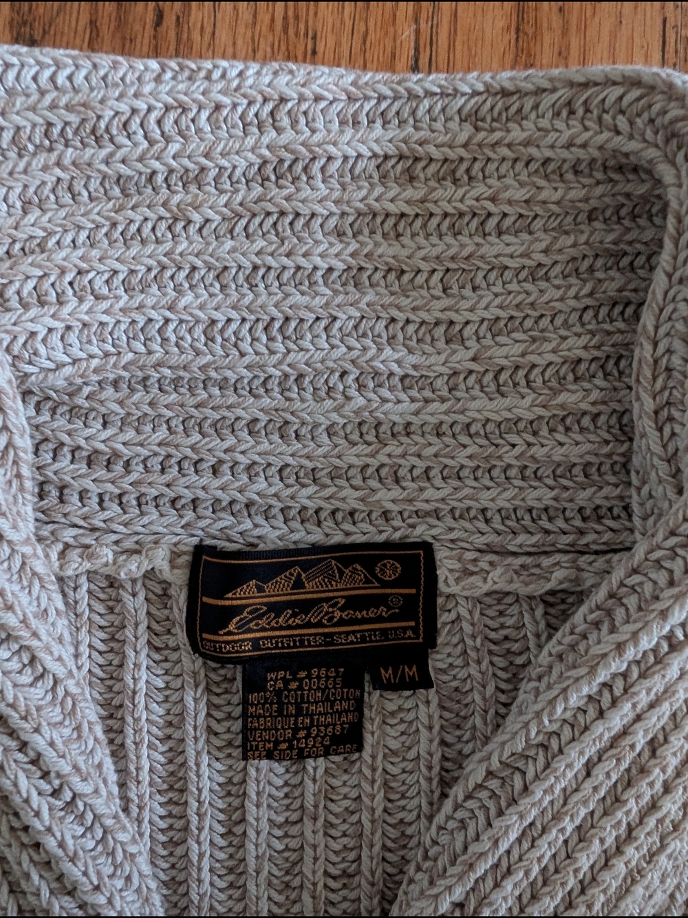Eddie Bauer Light Gray Ribbed Shawl-Collar Sweater - Picture 3 of 7